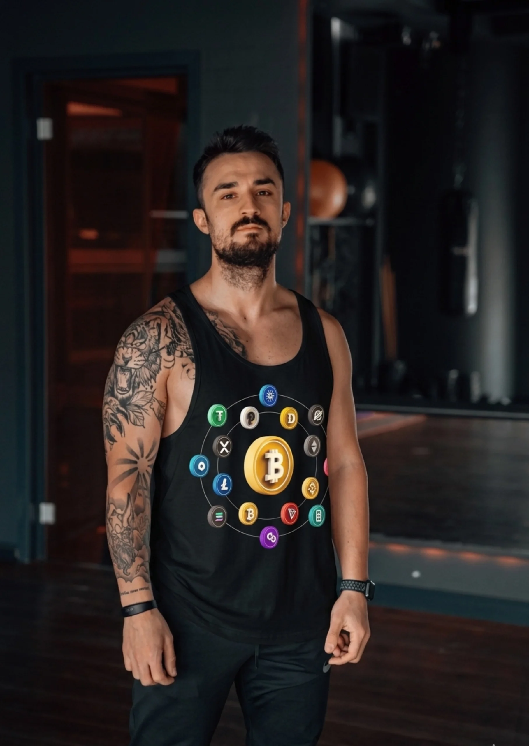 Bitcoin ve Altcoin Gym Fitness Tank Top Sporcu Atleti