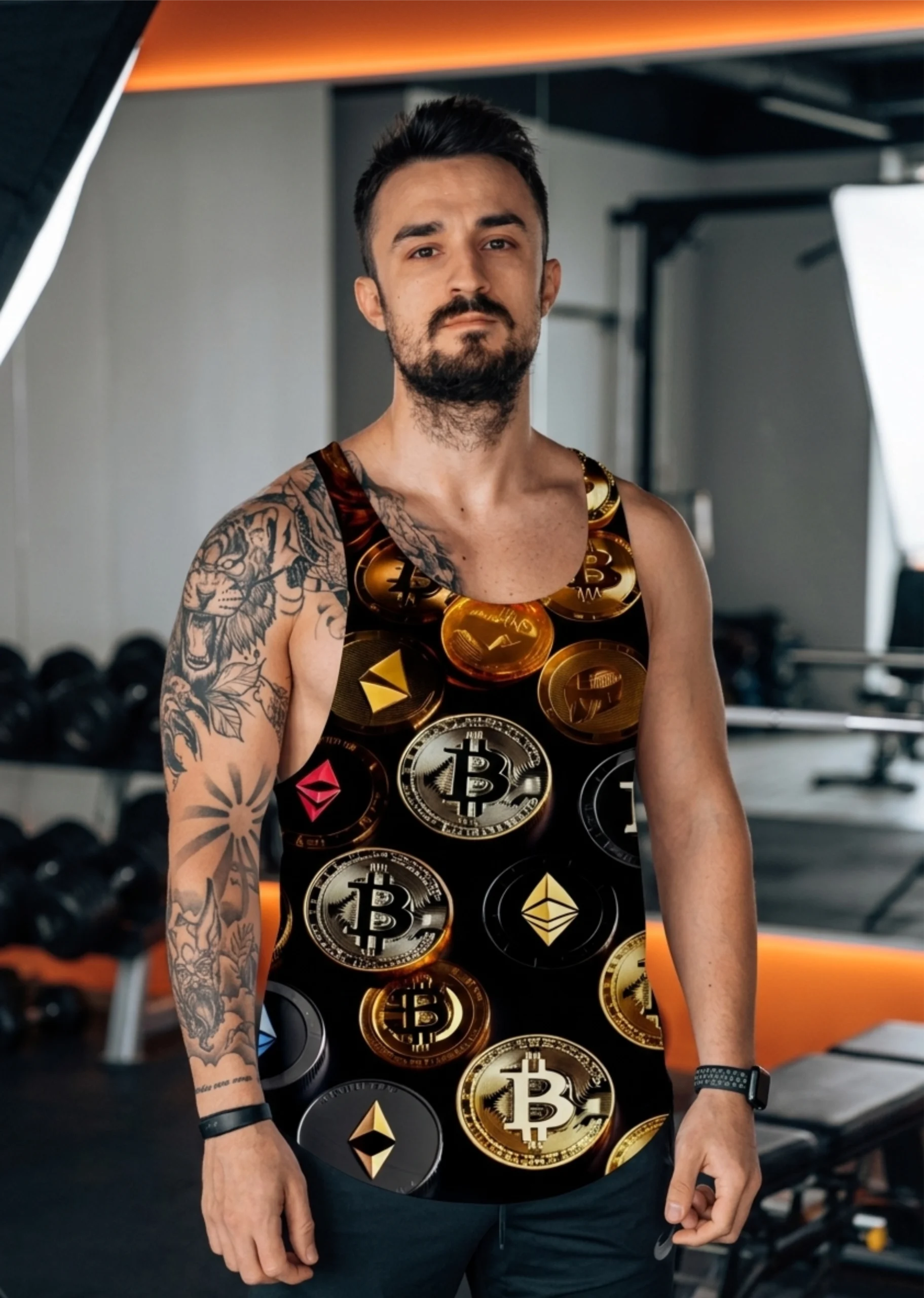 Gold Bitcoin Gym Fitness Tank Top Sporcu Atleti