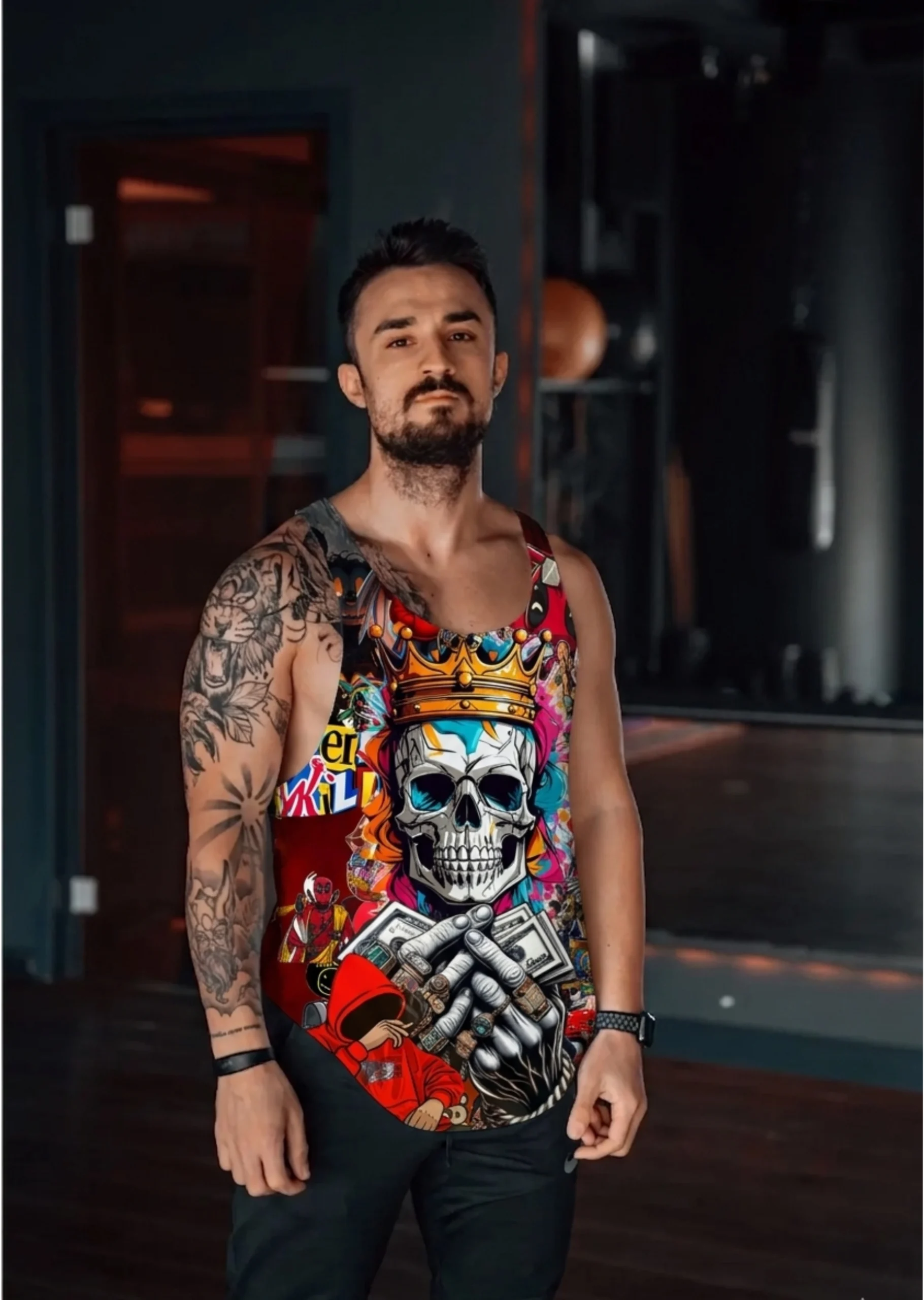 Money Skeleton Gym Fitness Tank Top Sporcu Atleti