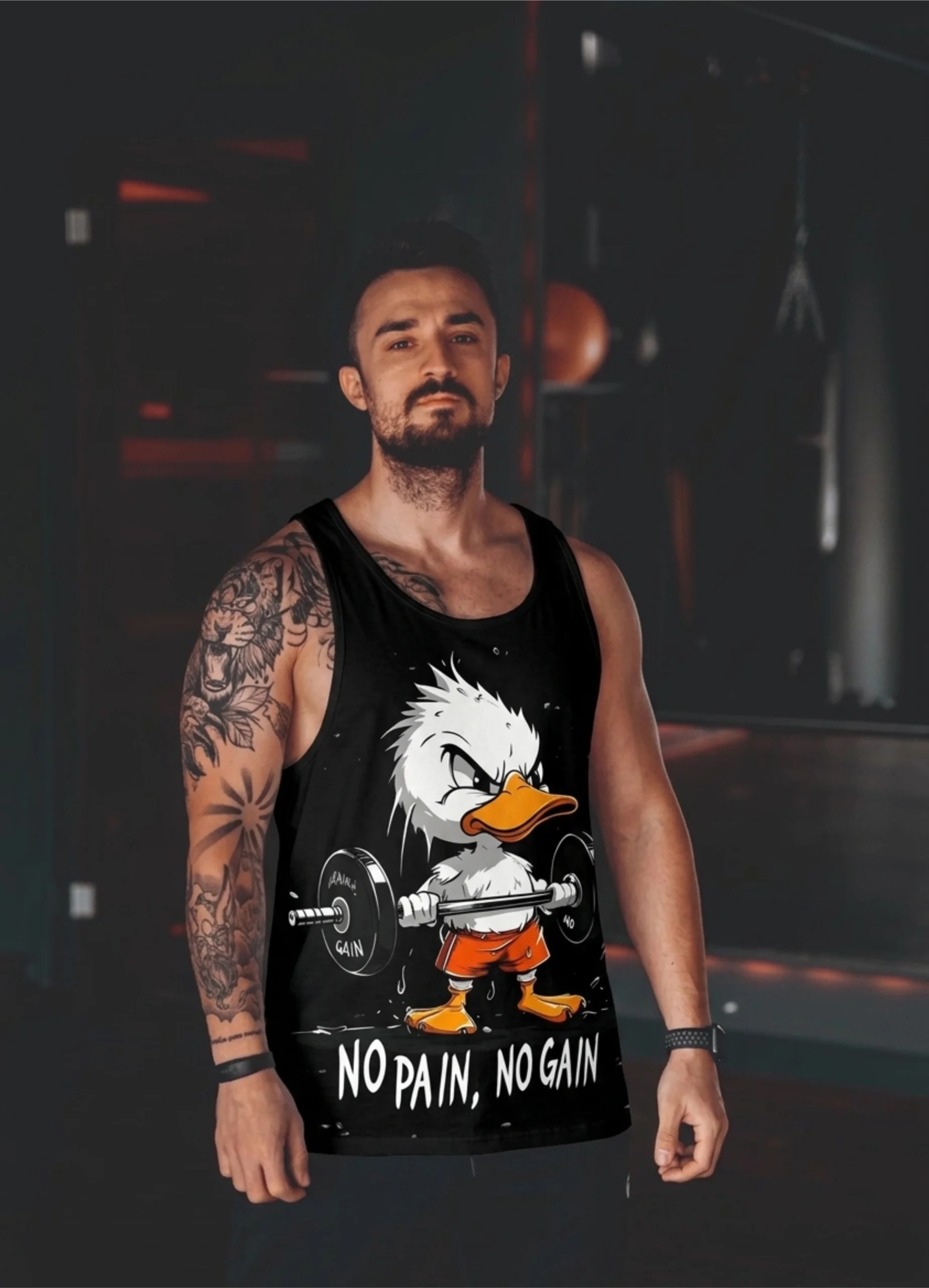 No Pain No Gain Duck Gym Fitness Tank Top Sporcu Atleti