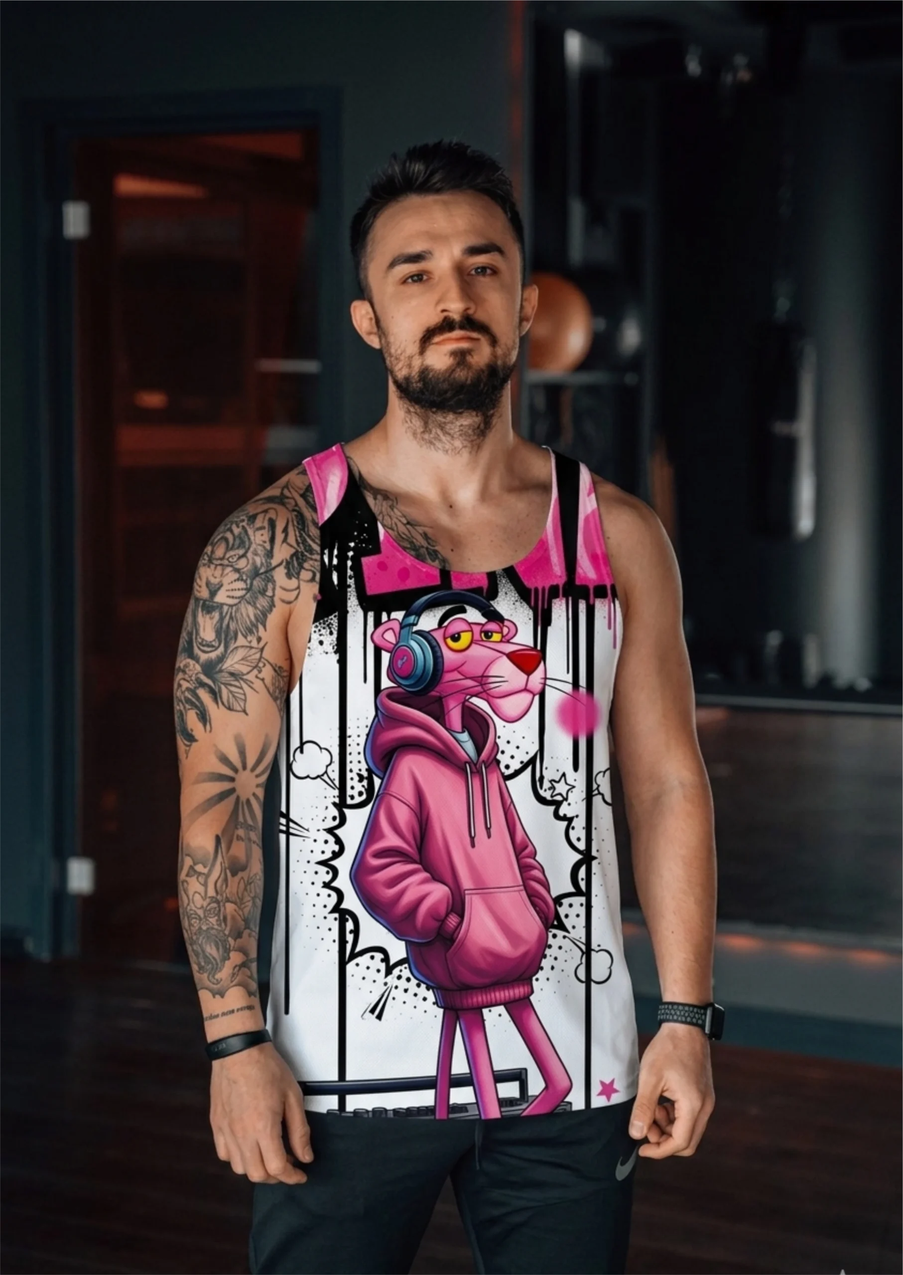Pembe Panter Gym Fitness Tank Top Sporcu Atleti