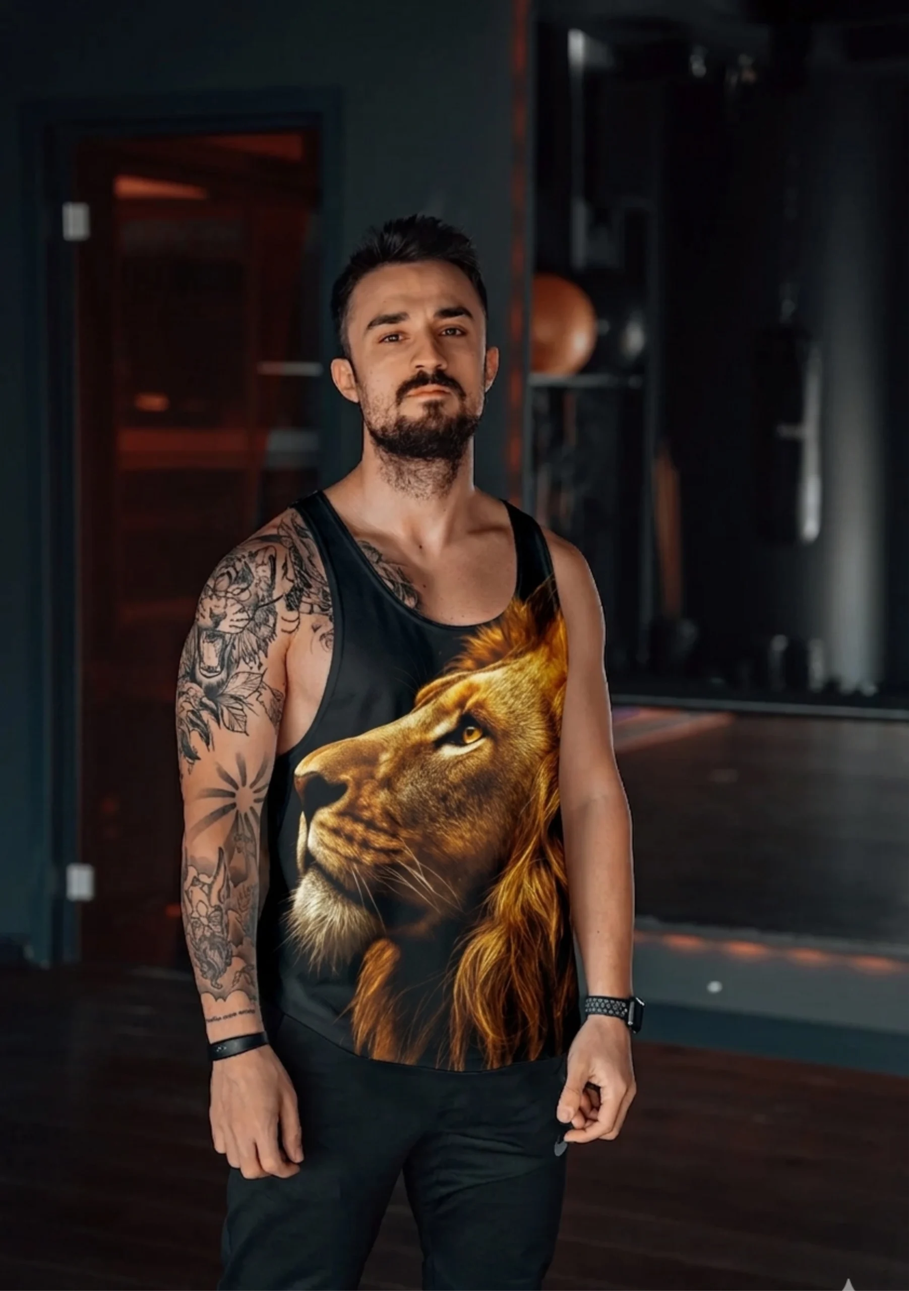 Sarı Aslan Gym Fitness Tank Top Sporcu Atleti