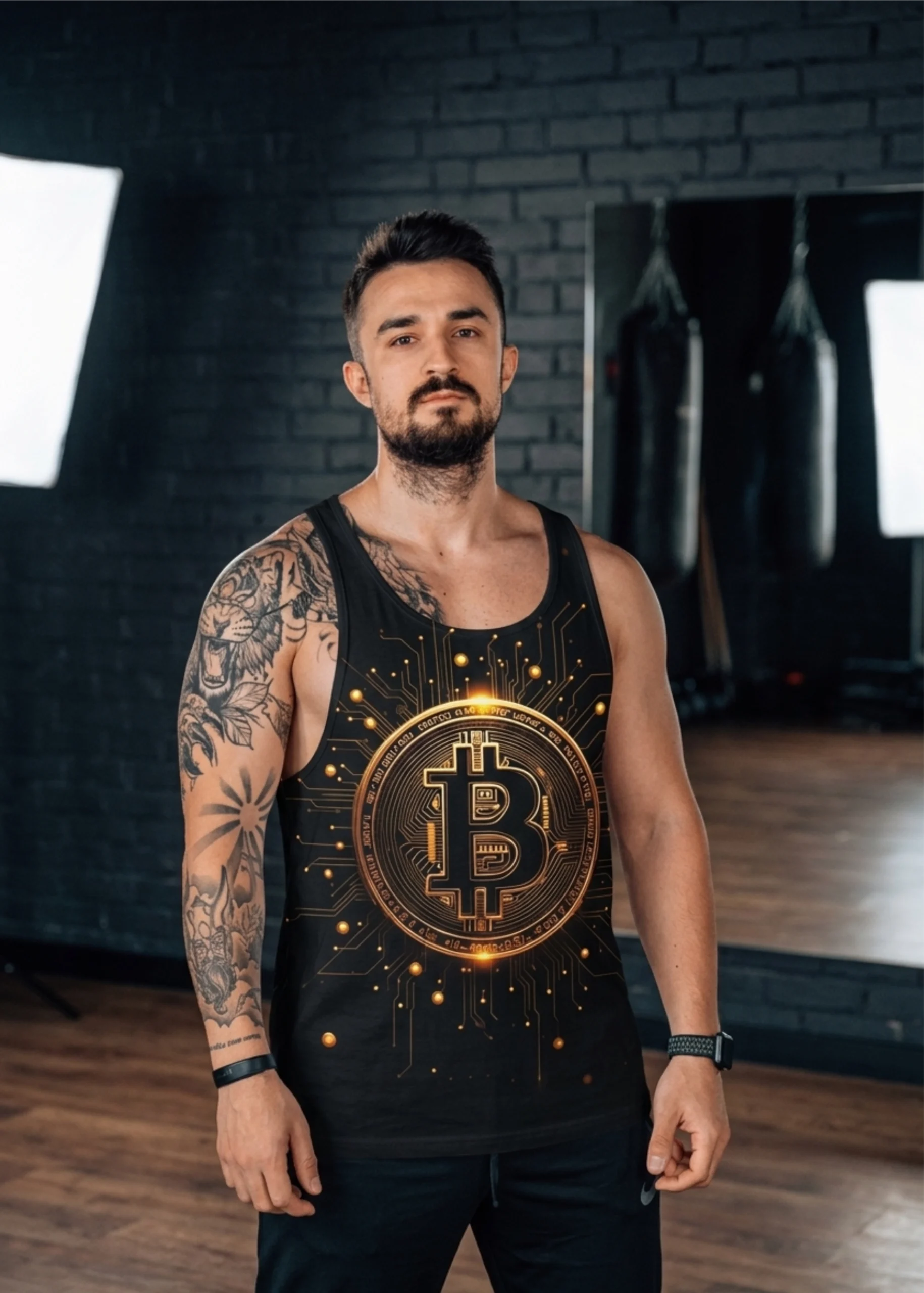 Siyah Bitcoin Gym Fitness Tank Top Sporcu Atleti