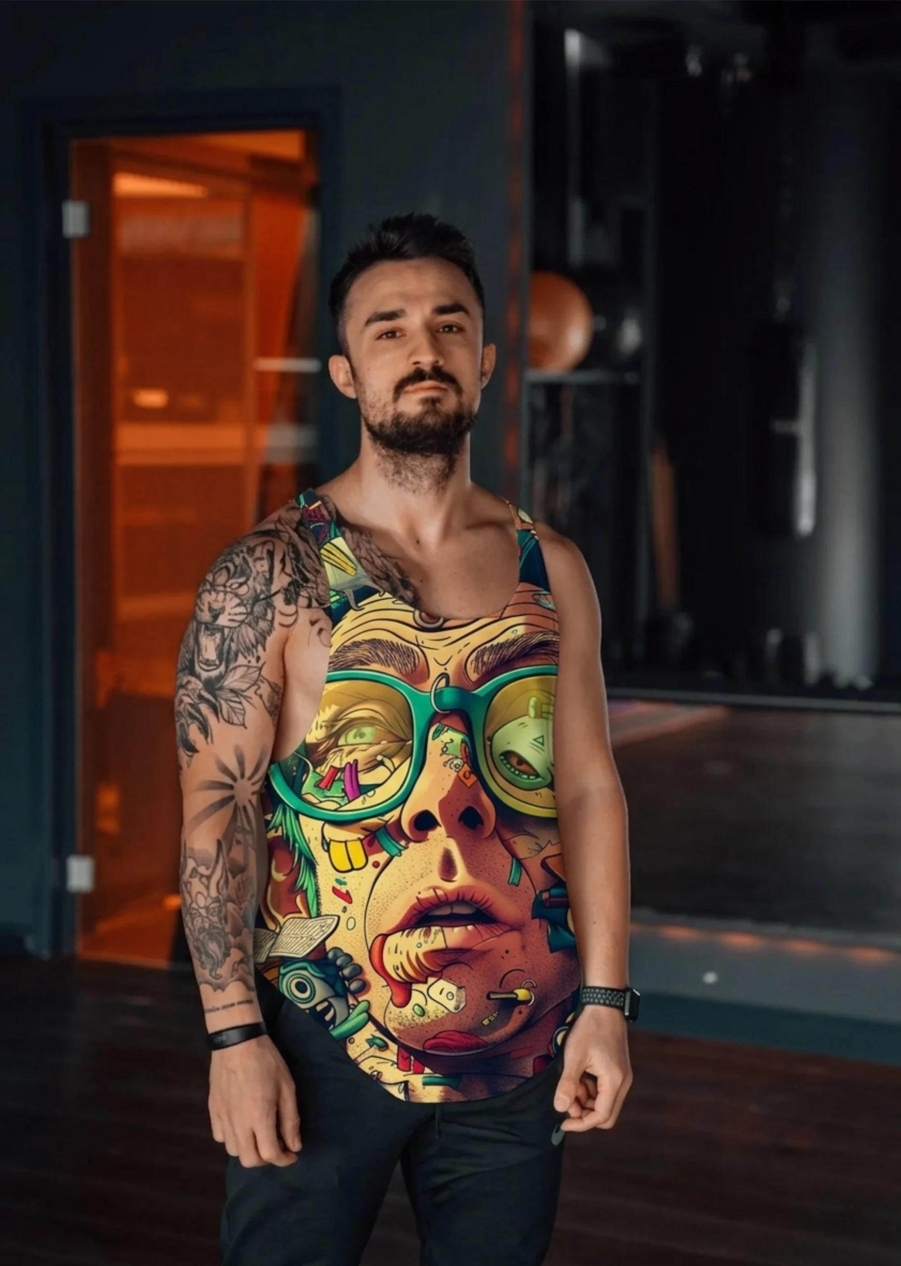 Yeşil Gözlük Gym Fitness Tank Top Sporcu Atleti