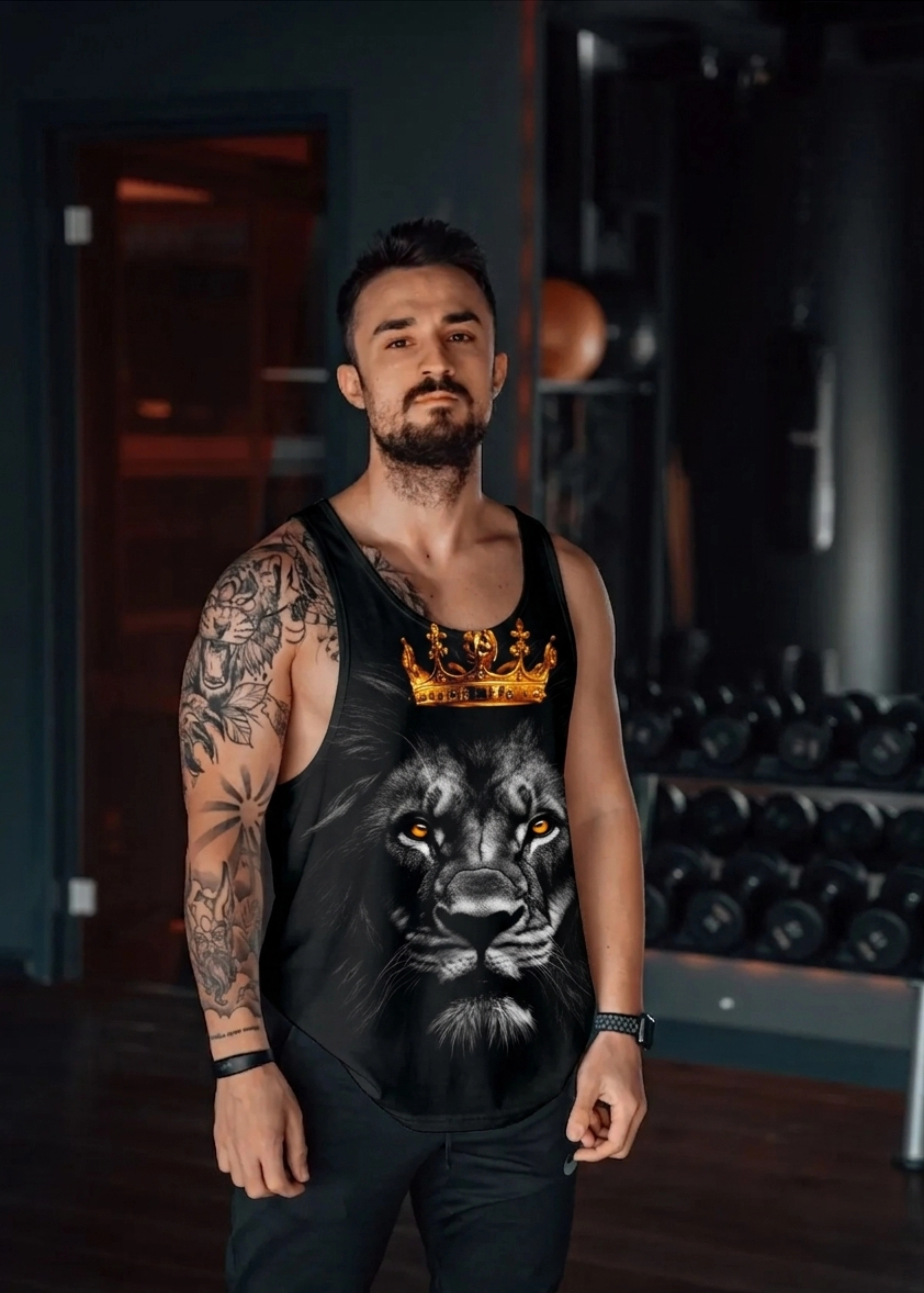Kral Tacı Aslan Gym Fitness Tank Top Sporcu Atleti